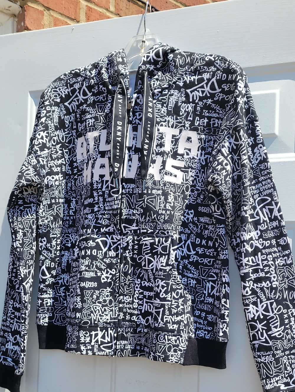 DKNY Black & White Graffiti Logo Pullover Hoodie